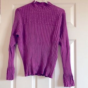 💜 LES COLLECTIONS MAT Purple Mock Neck Ribbed Fitted Sweater